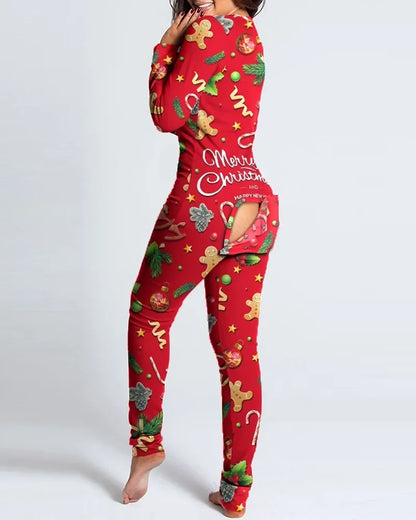 New Women Pajamas Sexy V-neck Jumpsuit Plaid Casual Long Sleeve Pyjama Button-down Front Functional Buttoned Flap Sleepwear
