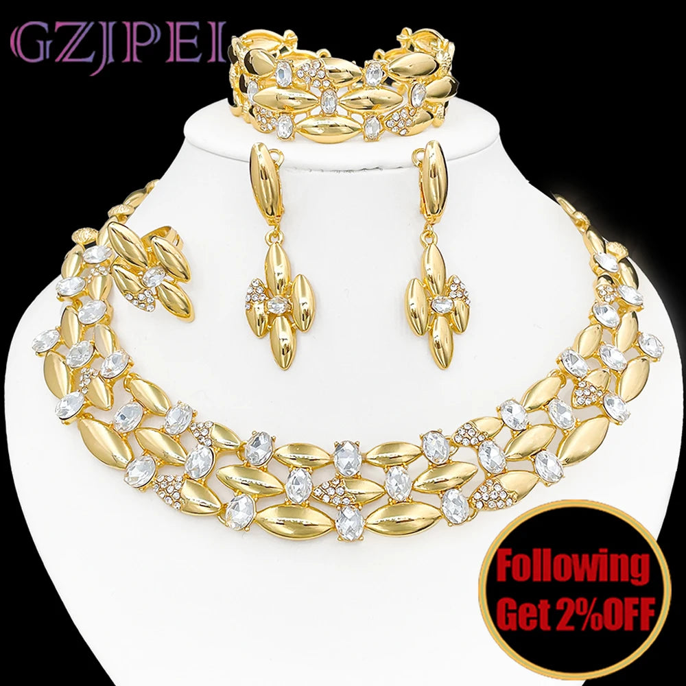 GZJPEI Elegant Crystal Zircon Jewelry Set For Women  Dubai Nigerian Bridal Wedding Party Jewellery Mother's Day Gift 2026 New