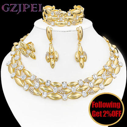 GZJPEI Elegant Crystal Zircon Jewelry Set For Women  Dubai Nigerian Bridal Wedding Party Jewellery Mother's Day Gift 2026 New