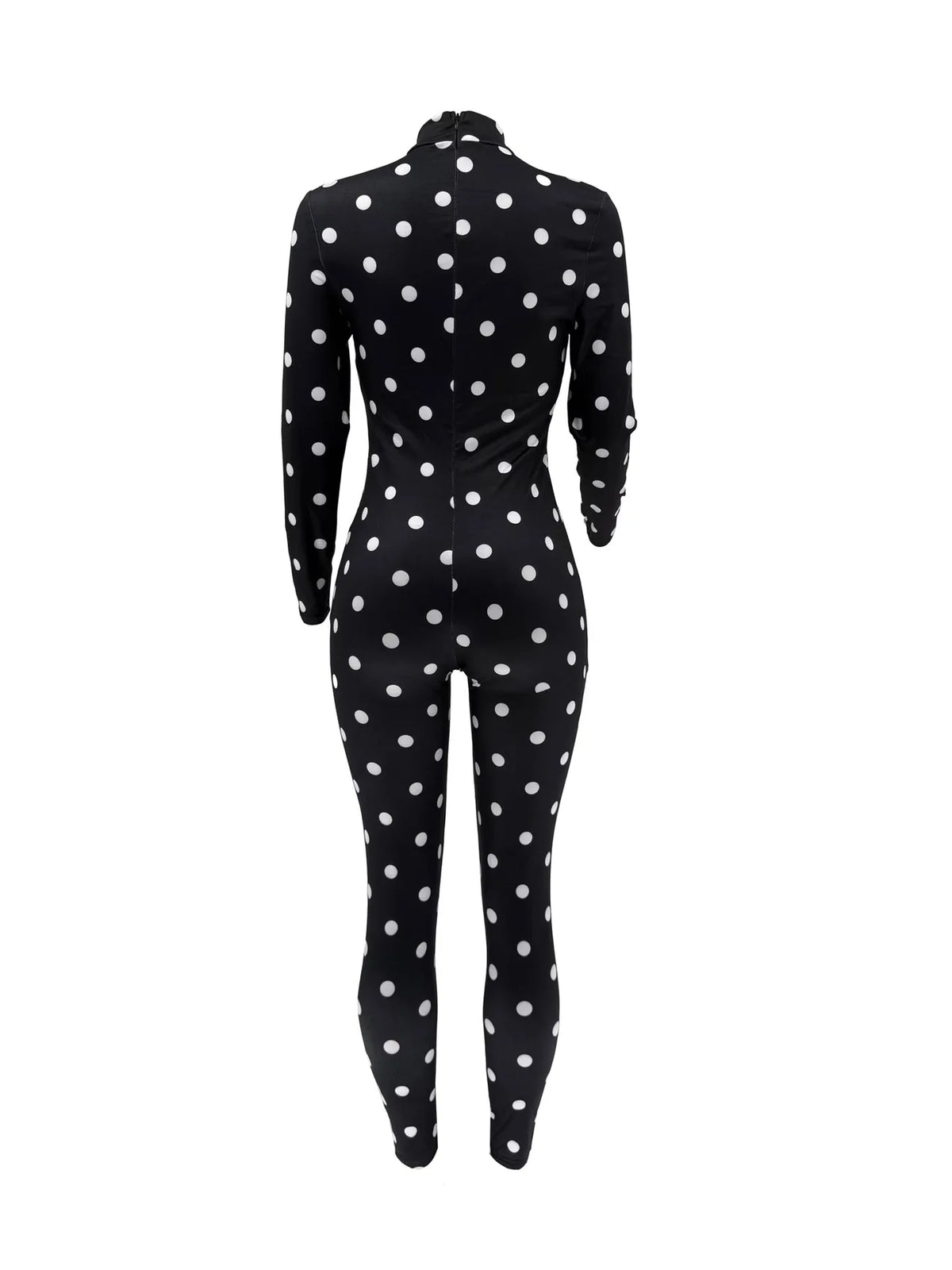 Sexy Women Polka Dot Bodycon Jumpsuit High Neck Long Sleeve Slim Fit One Piece Y2K Clubwear Party Outfit