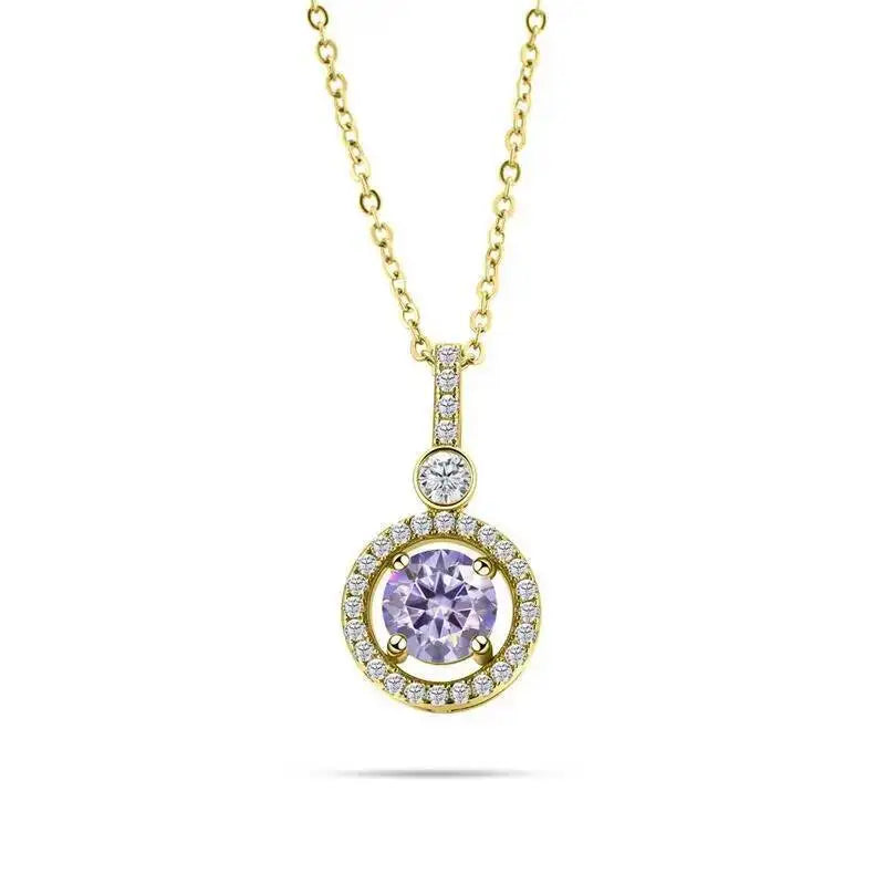 925 Sterling Silver Double Circle Halo Two Stone Drop Pendant Necklace Round Cut D VVS1 Multi Color Moissanite Fine Jewelry