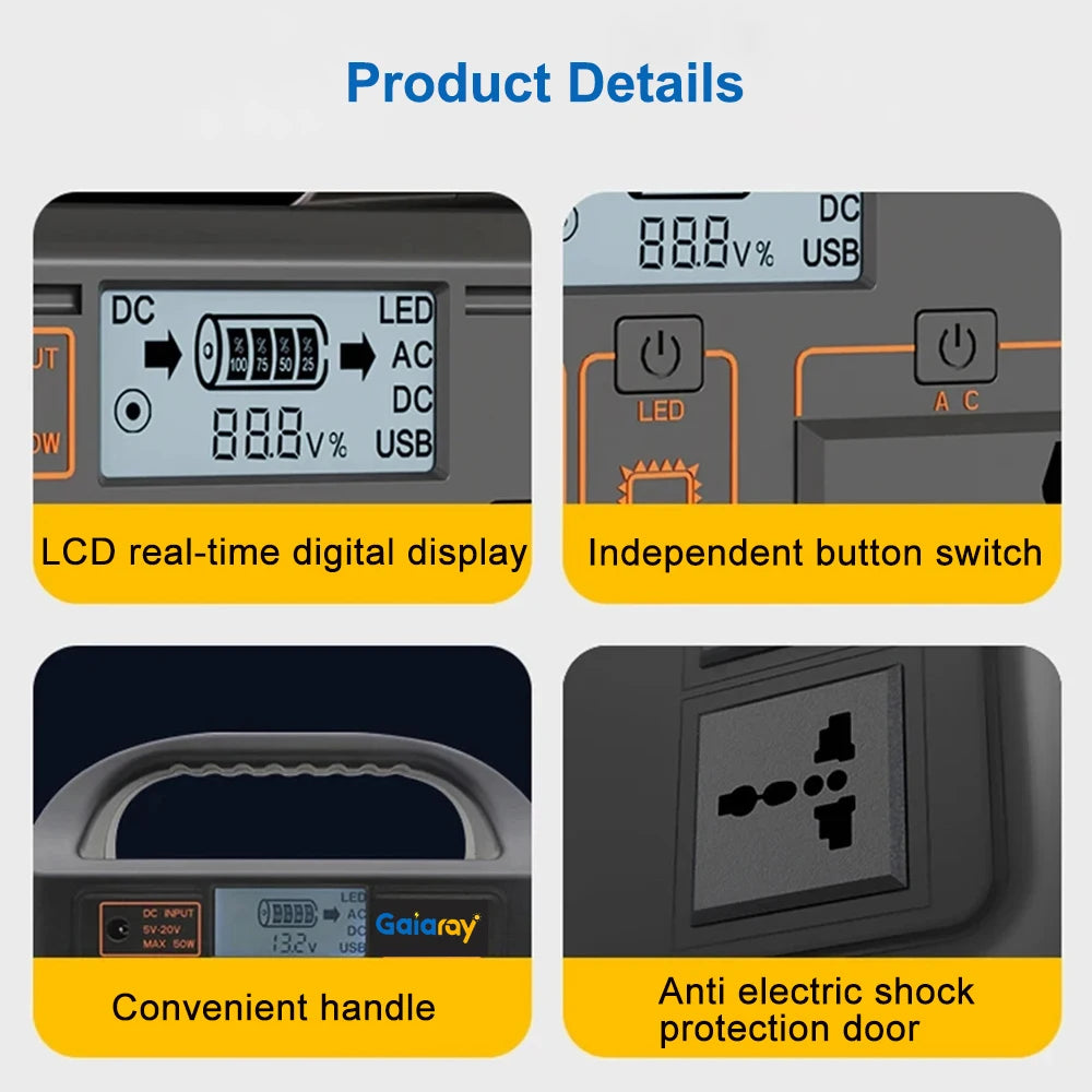 Gaiaray 100W Portable Power Station AC 220V 110V Solar Generator Outdoor Emergency Power Bank 76.8Wh LiFePO4 Battery For Camping