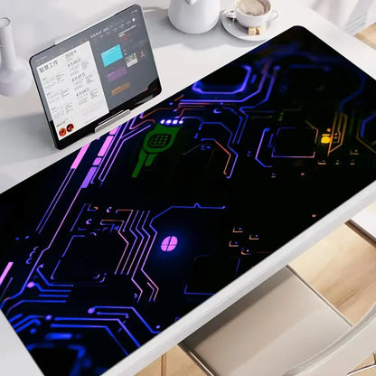 Large XXL Gaming Mouse Pad Desk Mat Keyboard Pad Orange Neon Circuit Board Cyberpunk Tech Pattern Print Laptop PC Gamer Office