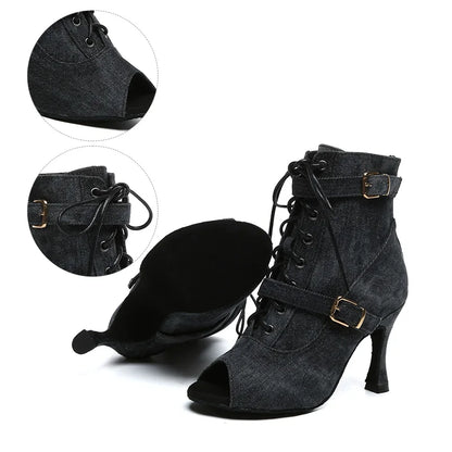 SWDZM New Ladies Dance Shoes Ballroom Dance Boots Denim Jazz Dance Shoes Girls Sexy Pole Dance Ballroom Dance Cowboy Boots