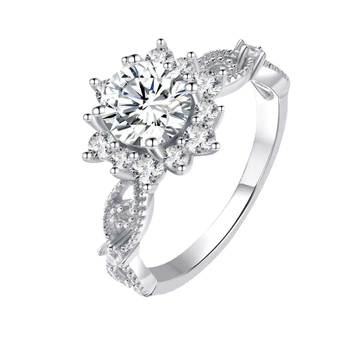 1Ct Moissanite PT950 Platinum Snow Fairy Ring Women's - Bright shine, ice crystal highlights diamond, decent romantic gift