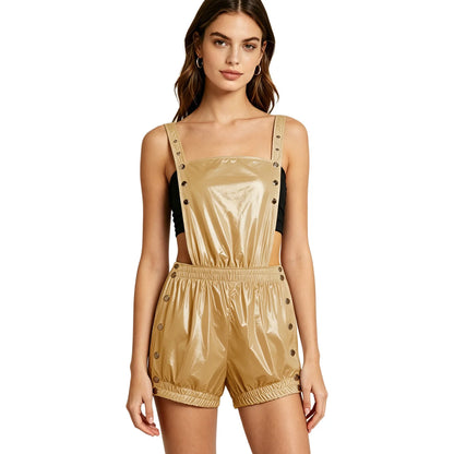 Funny Backless Overalls Rompers for Women Waterproof Tear Away Unitard Press Buttons Ruffled Trims Bodysuit for Nightclub Party