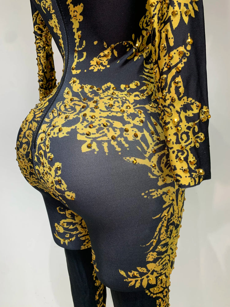 Sparkly Rhinestones Jumpsuit Fashion Sexy Stretch Dance Costume Nightclub Bodysuit Birthday Outfit Evening Party Leggings