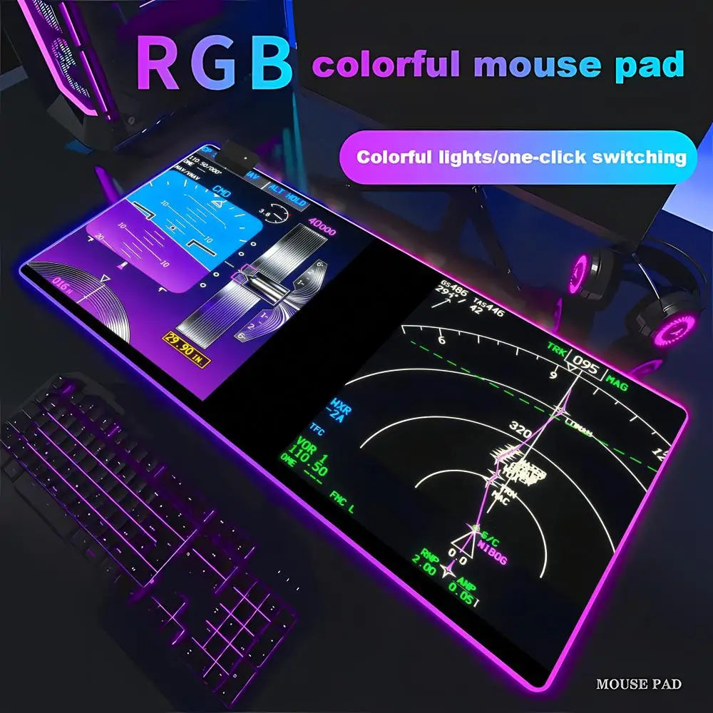 RGB Desk Mat Aviation Theme Mouse Pad Large Rubber Anti-slip Aircraft Dashboard HYBXAXC Office and Gamr Keyboard Mats Decor Mat