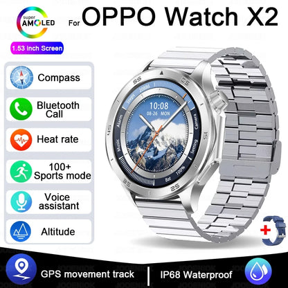 2025 New For OPPO Watch X2 GPS Smart Watch Men High-end Business Men Bluetooth Call IP68 Waterproof Fitness Tracker Smartwatches