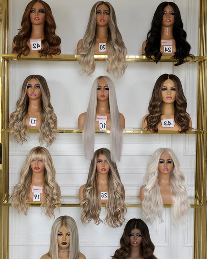 12" Short Bob Lace Front Wigs Honey Blonde Highlight Caramel Brown Synthetic Wig Bouncy Waves Brown Roots Hair-loss Cosplay Wig