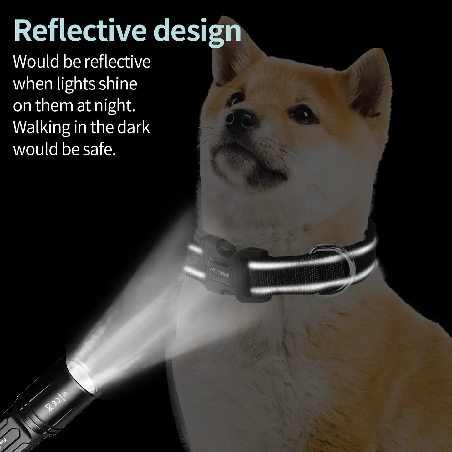 Reflective Adjustable Padded Dog Collar Soft Breathable Pet Neck Strap for Medium Large Dogs Durable Safety Collar for Night