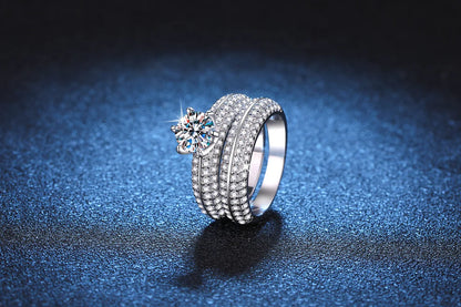 Women's PT950 Platinum Double Band Ring, High-Precision Craftsmanship, 1 Carat Moissanite Ring Set