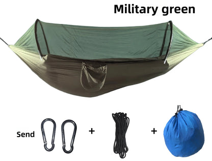 New Arrival Outdoor Double Hammock with Anti-flip Design, Automatic Speed Open Swing, Mosquito Net, Sunshade Canopy