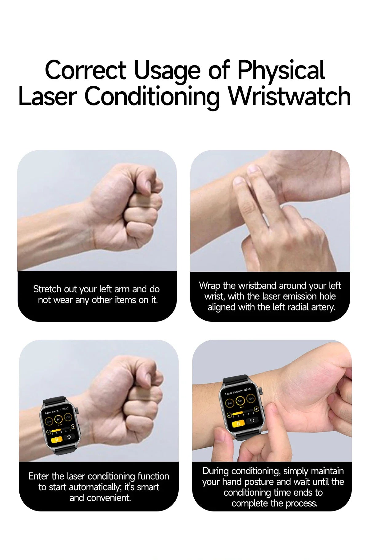 2026 New Health Smart Watch Laser Therapy Reduce Three Highs Blood Oxygen Pressure Uric Acid Blood Lipid ECG Smartwatch For Man