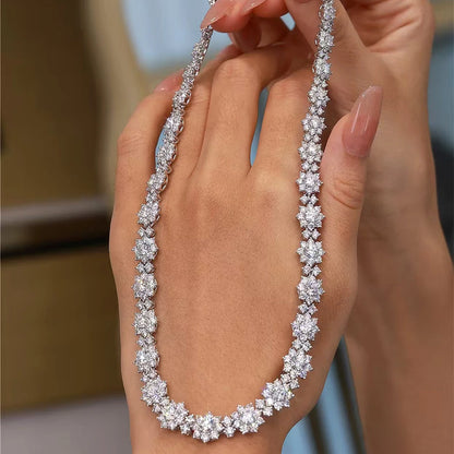 BXINY Luxury Sunflower Moissanite Jewelry Set Necklace&Bracelet 100% S925 Silver Certified Diamond for Women Bride Wedding Gifts