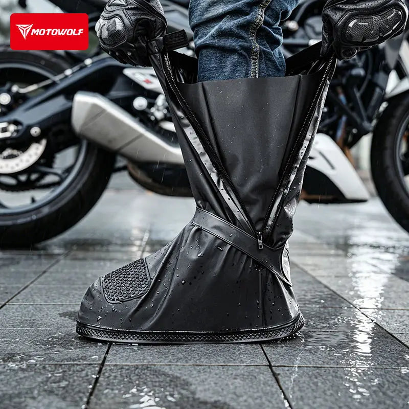 Waterproof Shoe Covers for Motorcycle Boots Reusable Foldable Rain Boot Shoe Cover with Zipper Non-Slip Reflector Rain Gear