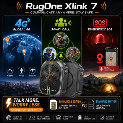 RugOne Xlink 7 4G Walkie Talkie Pocket-Sized AI Noise Cancellation GPS SOS IP68 /IP69K Outdoor  SIM card 1020mAh
