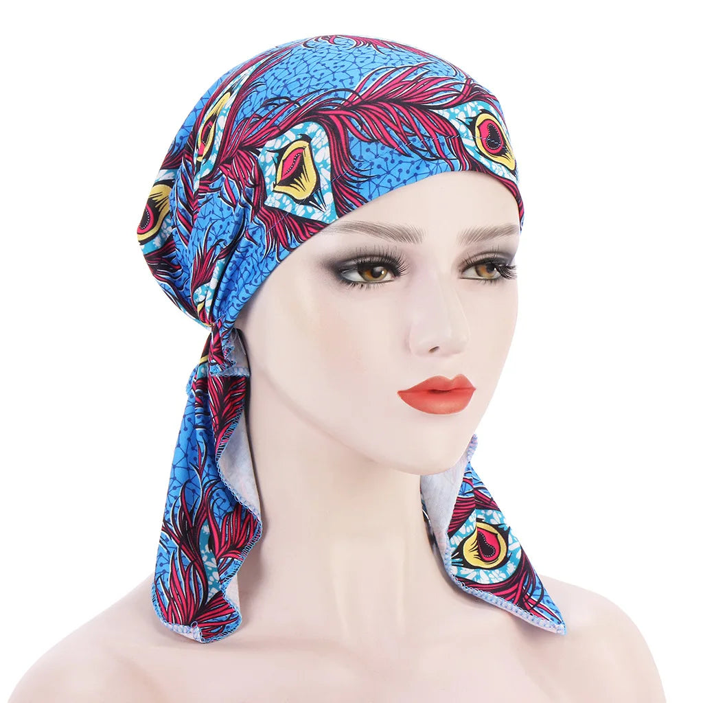 2026 New Trendy Print Muslim Fashion Hijab Turban Bonnet Long Tail Head Wraps Soft Elastic Hijab Hats Chemo Cap For Women Girls