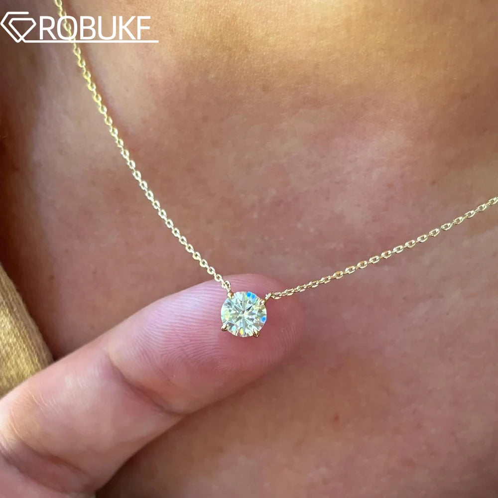 0.5/1/2ct Round Cut Solitaire Diamond Moissanite Pendant Necklace for Women 925 Sterling Silver Wedding Bridal Neck Chain GRA