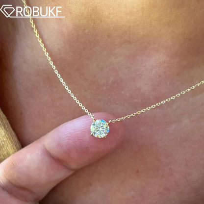 0.5/1/2ct Round Cut Solitaire Diamond Moissanite Pendant Necklace for Women 925 Sterling Silver Wedding Bridal Neck Chain GRA