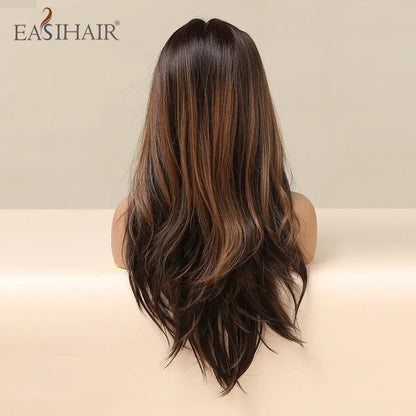 EASIHAIR Lace Front Hair Wigs Brown Long Straight Synthetic Lace Wigs for Black Women Daily Cosplay Party Heat Resistant Fibers