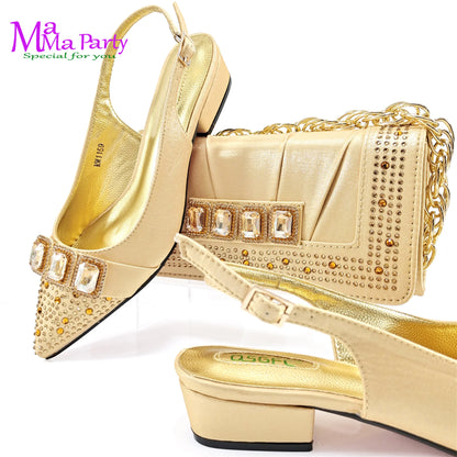 Fashion 2024 Classics Style Autumn Winter New Arrivals Italian Ladies Shoes Matching Bag Set in Wine Color for Garden Party