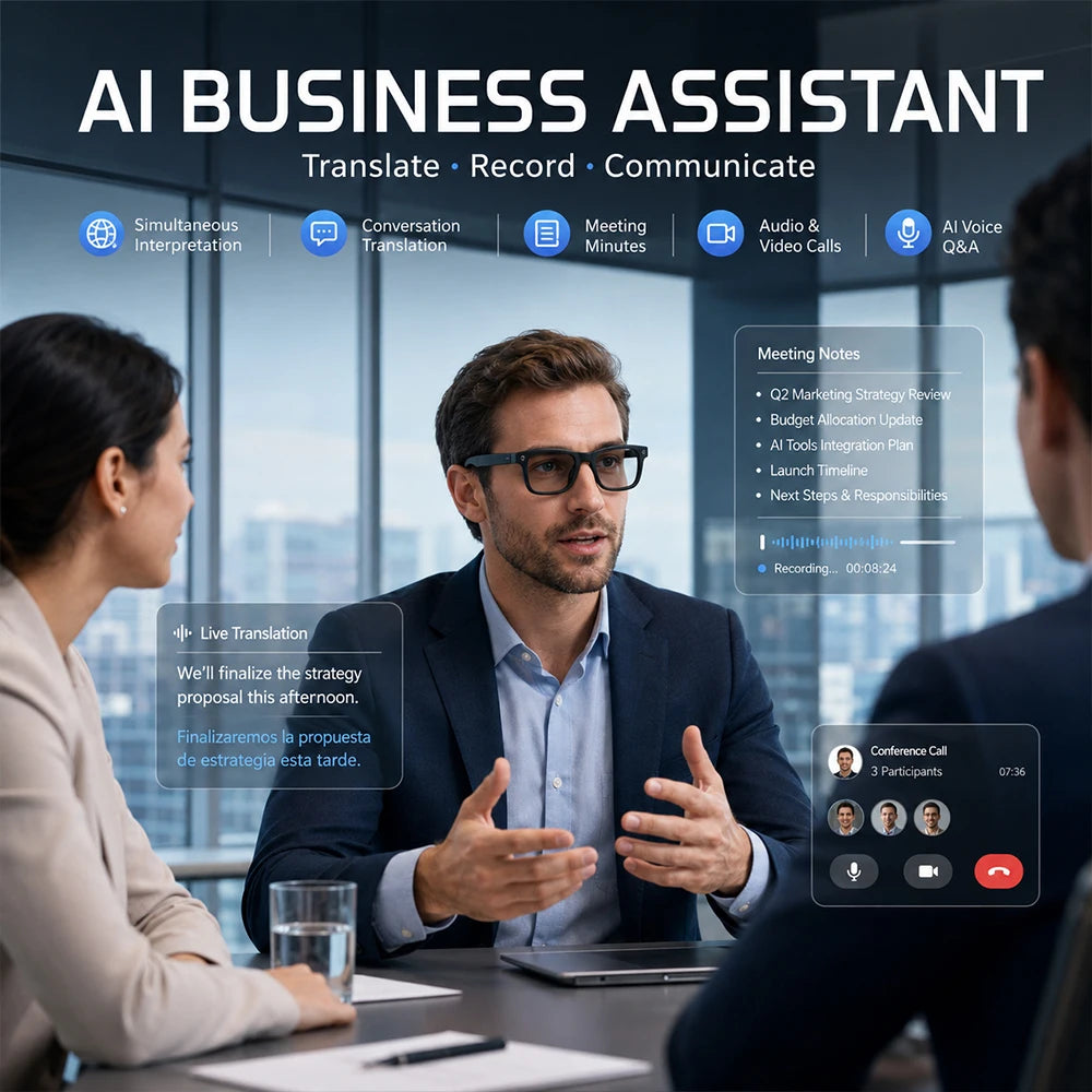 2026 New Smart Glasses 800W HD Camera AI All Things Recognition Recording and Video Calling Real-time Translation Smart Glasses