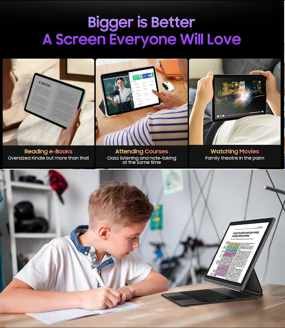 Global Version 14 Inch 1920x1080 IPS Big Screen Tablet PC Camera 12GB +256GB Android 14 планшет 2 IN 1 Tablets Android Laptop