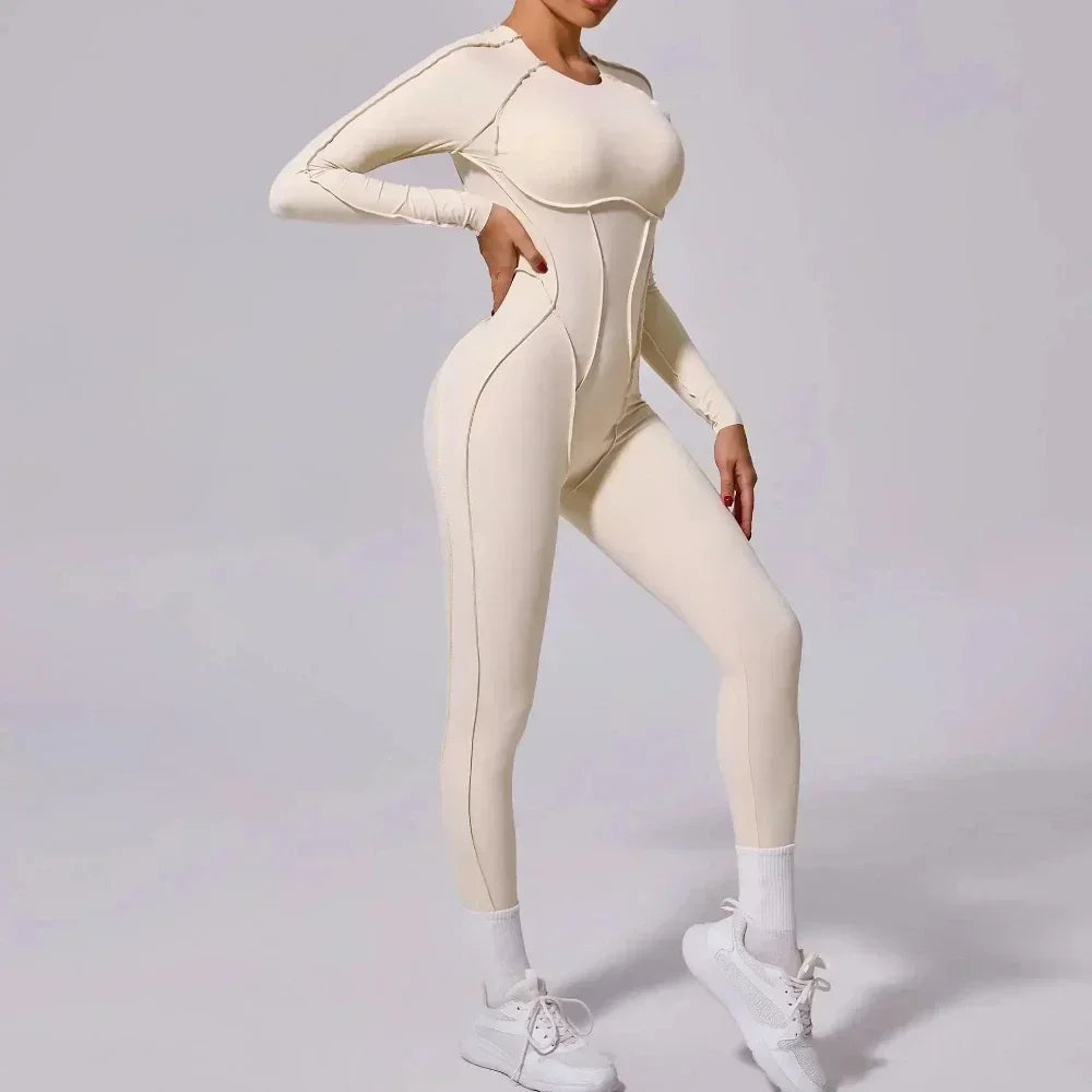 Yoga Sports Fitness Jumpsuits Sets Pants Women's Hip-lifting One-piece Open Back Long-sleeved Outdoors Workout Gym Yoga Bodysuit