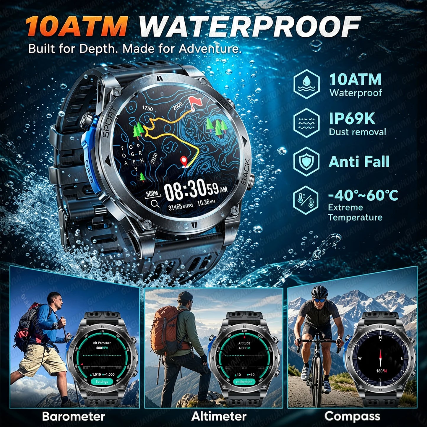 2026 New Military T-RX4 Ultra GPS Smart Watch Men 10ATM Waterproof Compass Flashlight Bluetooth Call Sports tracker Smartwatch