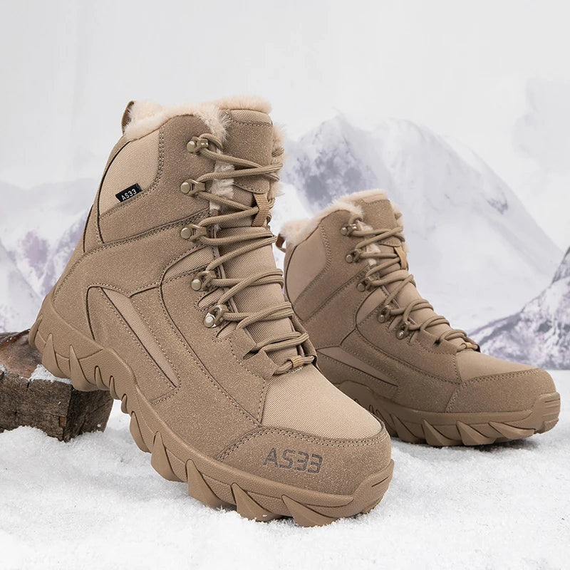 Brand Men's Winter Shoes Waterproof Hiking Boots Plush Warm Snow Ankle Boots Anti-slip Outdoor Trekking Sneakers Male Work Shoes