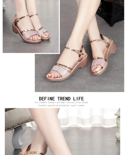 2022 Ladies Sandals Shoes Women L Luxury High Quality Sandals Ankle Mid Heel Block Party Open Toe Square Shoes Zapatos De Mujer