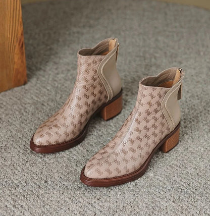 Leather Fleece-Lined Women's Ankle Boots Elegant Luxury Y2k Heeled Female Short Shoes New in Autumn Winter Pointed Toe Booties