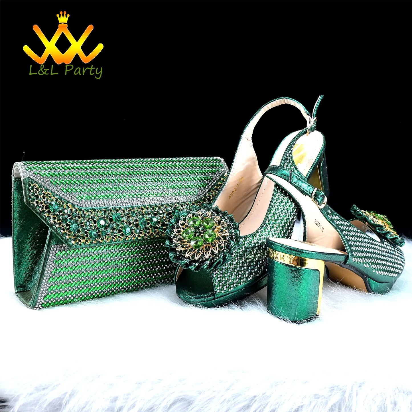 2024 Special New Arrivals Italian Women Shoes and Bag to Match in Green Color with Platform Shinning Crystal Sandal for Wedding