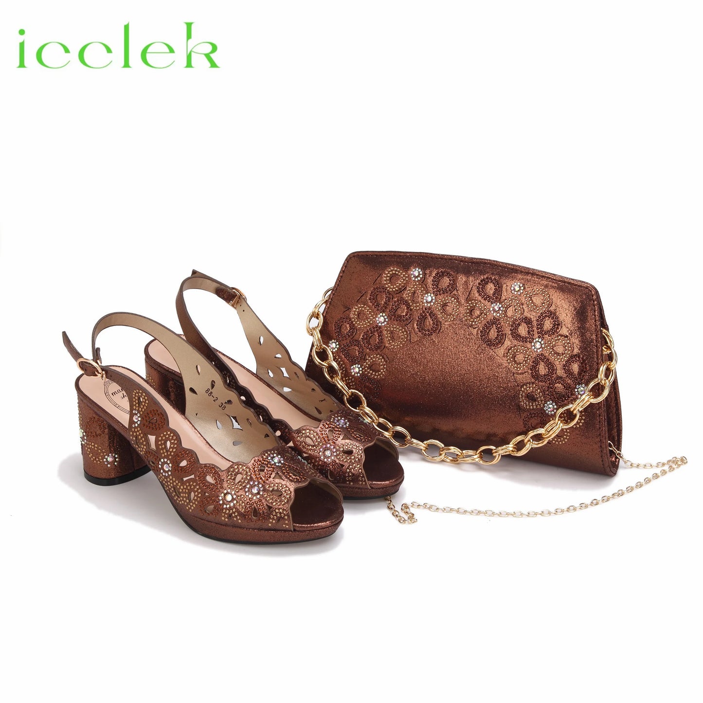 New Fashionable Coffee Color Peep Toe Ladies Shoes Matching Bag Set For Nigerian Women Wedding Party Pump