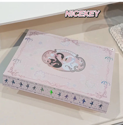 NICEKEY Makeup Kit Include 4 Matte Lipgloss,1 Face Blusher,1 Pressed Powder,1 Eyesshadow Palette,1 Contour Palette With Necklace