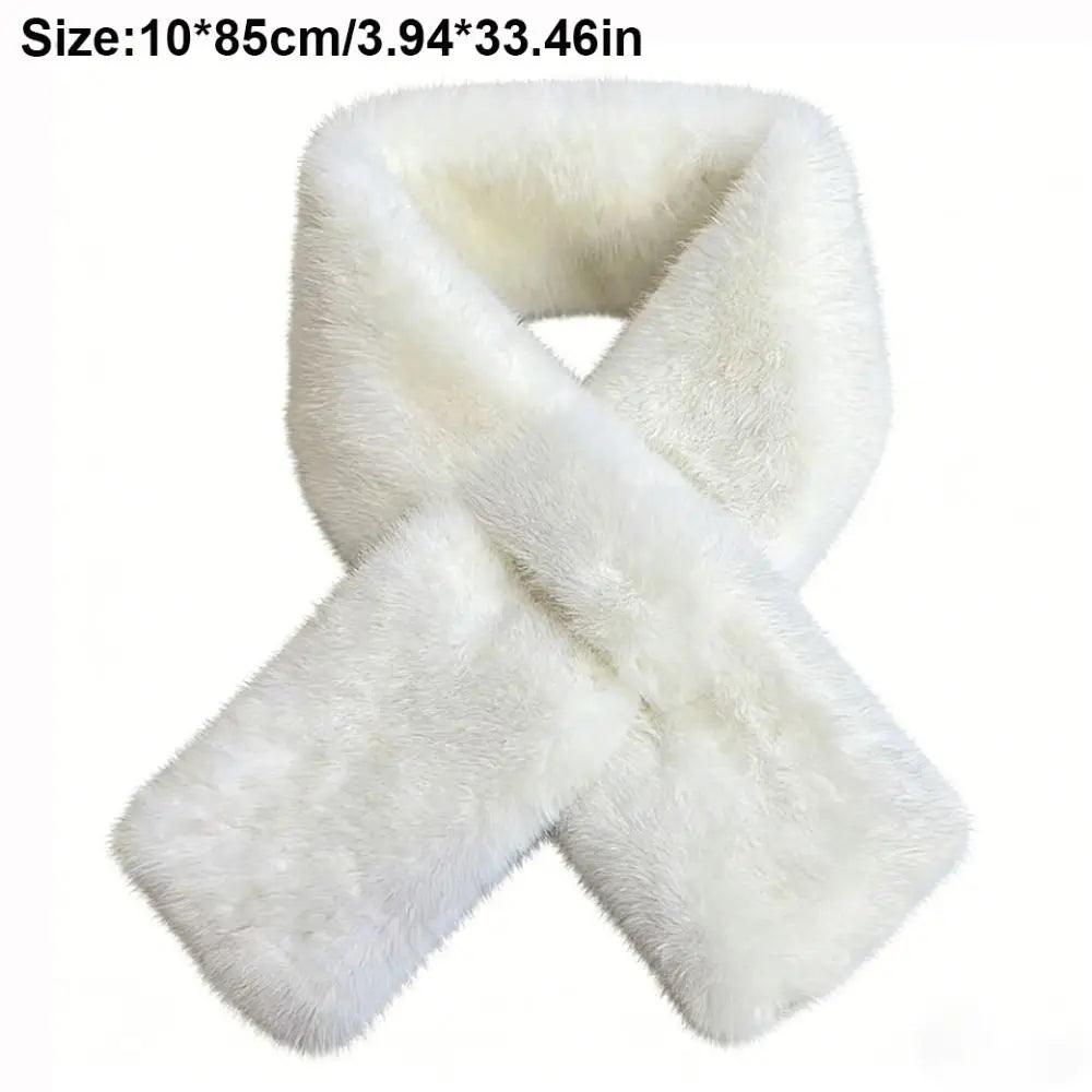 Winter Warm Faux Mink Fur Cross Scarf Solid Color Soft Neckerchief Wrap Thickened Neck Warmer Collar Scarf Autumn Winter