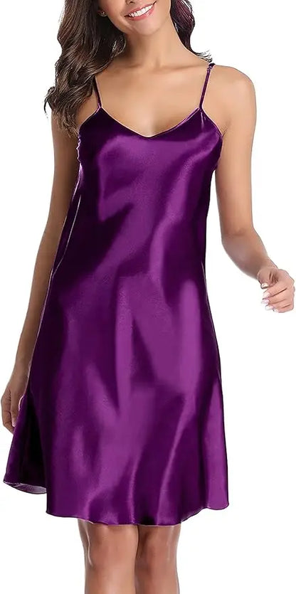 Women's Sexy Silk Satin Night Dress Sleeveless Nighties V-neck Nightgown Nightdress Plus Size Sleepwear Nightwear