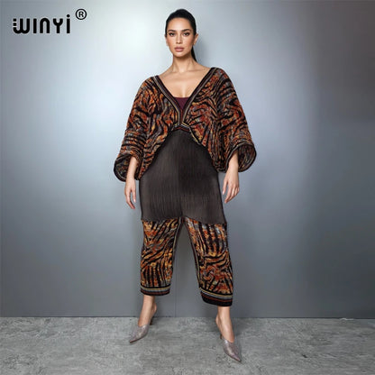 WINYI Women's Slim Fit Pleated women's jumpsuits and rompers Abaya Dubai Style Luxury Party Wear Muslim Beach Holiday Fashion