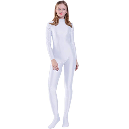 Speerise Womens Long Sleeve Zip Back Yoga Unitard Turtleneck Bodysuit Mens Full Body Dancewear Without Gloves Adult Black Suit