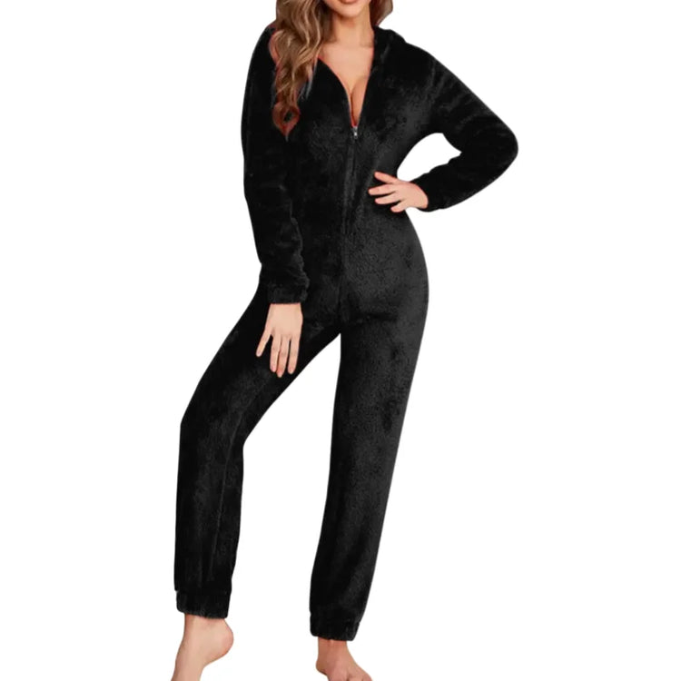 Christmas Women Red Fleece One Piece Loungewear Hooded Jumpsuit Winter Sleepwear Sexy Butt Button Back Flap Home Clothing