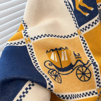Luxury Warm Poncho Cashmere Winter Women Scarf Horse Print Shawl Wraps Female Thick Pashmina Blanket Bufanda Travel Echarpe 2024