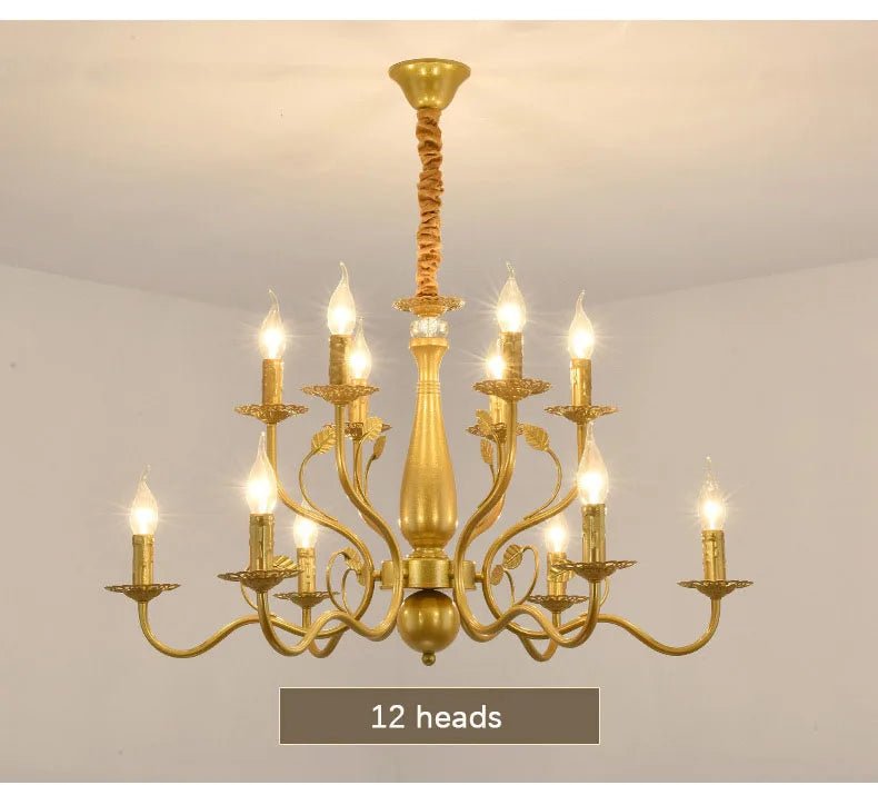 2022 modern black/gold wrought iron candle light retro Europe and America 6 12 16 lights chandelier dining room chandelier