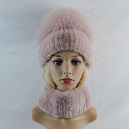 New Winter Lady Brand Hand Make Real Genuine Fox Fur Hat Scarf Girls Natural Real Rex Rabbit Fur Ring Cap Real Fur Scarves Hats