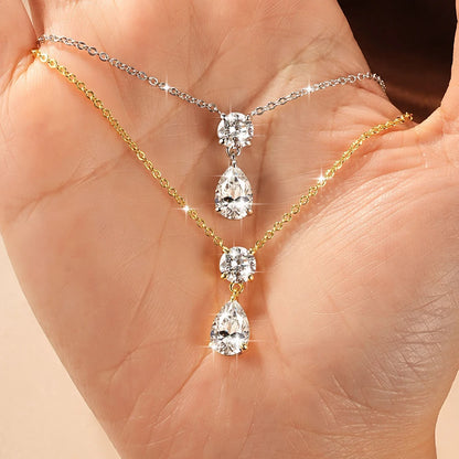 Celestinova 2.5ct GRA Pear Teardrop Moissanite Pendant Necklace Two-Stone Zircon 14K Gold Plated Jewelry for Women