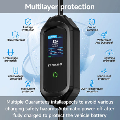 AFYEEV 32A 7.2KW Portable EV Charger Type2 Type1 Electric Vehicle Charger GB/T EVSE Charging Cable Wi-Fi Bluetooth APP Control