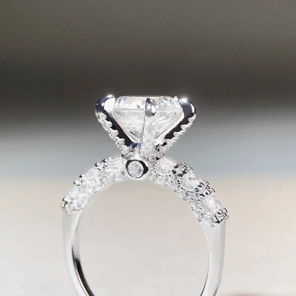 18K white gold and platinum PT950 firework cut ring for women 3 carat luxury full set six claw diamond ring moissanite ring