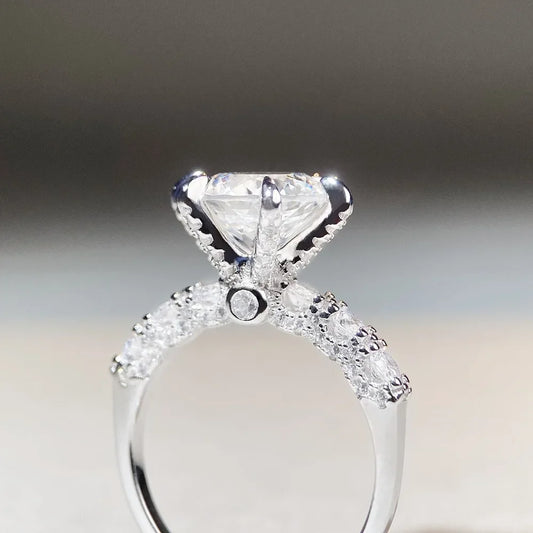 18K white gold and platinum PT950 firework cut ring for women 3 carat luxury full set six claw diamond ring moissanite ring