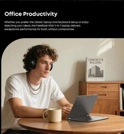 CHUWI FreeBook 2-in-1 Laptop IntelN150 13.4'' Touch 2.5K Screen 16GB LPDDR5 RAM 512GB SSD WiFi6 BT5.2 Convenient Office Notebook