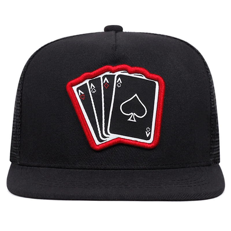 Trendy New Poker A Four Flat Edge Hat Trendy Hip Hop Hat Outdoor Leisure Sunshade Hat Neutral Mesh Hat Adjustable Baseball Hat